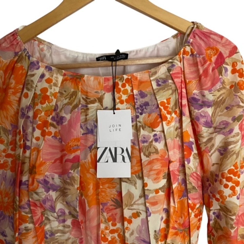 NWT Zara Floral Crop Top with Balloon Sleeves Small - Picture 4 of 5